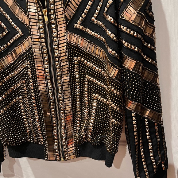 Peace & Love Black and Gold Sequins Bomber Jacket - Picture 4 of 7